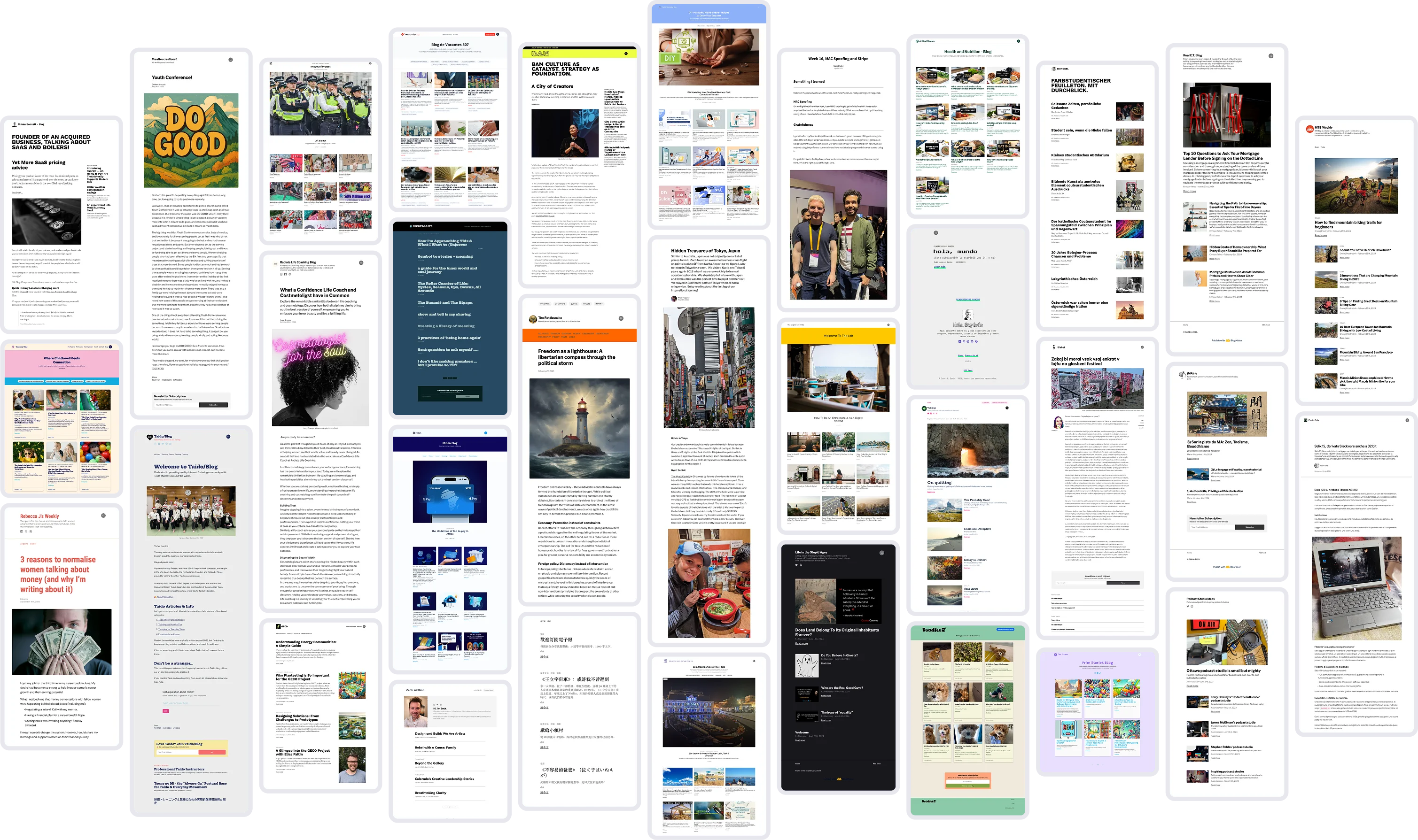 A collage of customer blogs