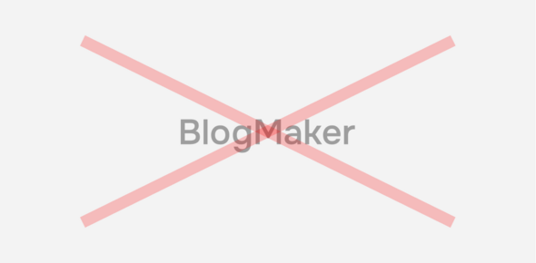 BlogMaker logo with a light gray 'BlogMaker' text centered and crossed by two diagonal red lines indicating a placeholder or error.