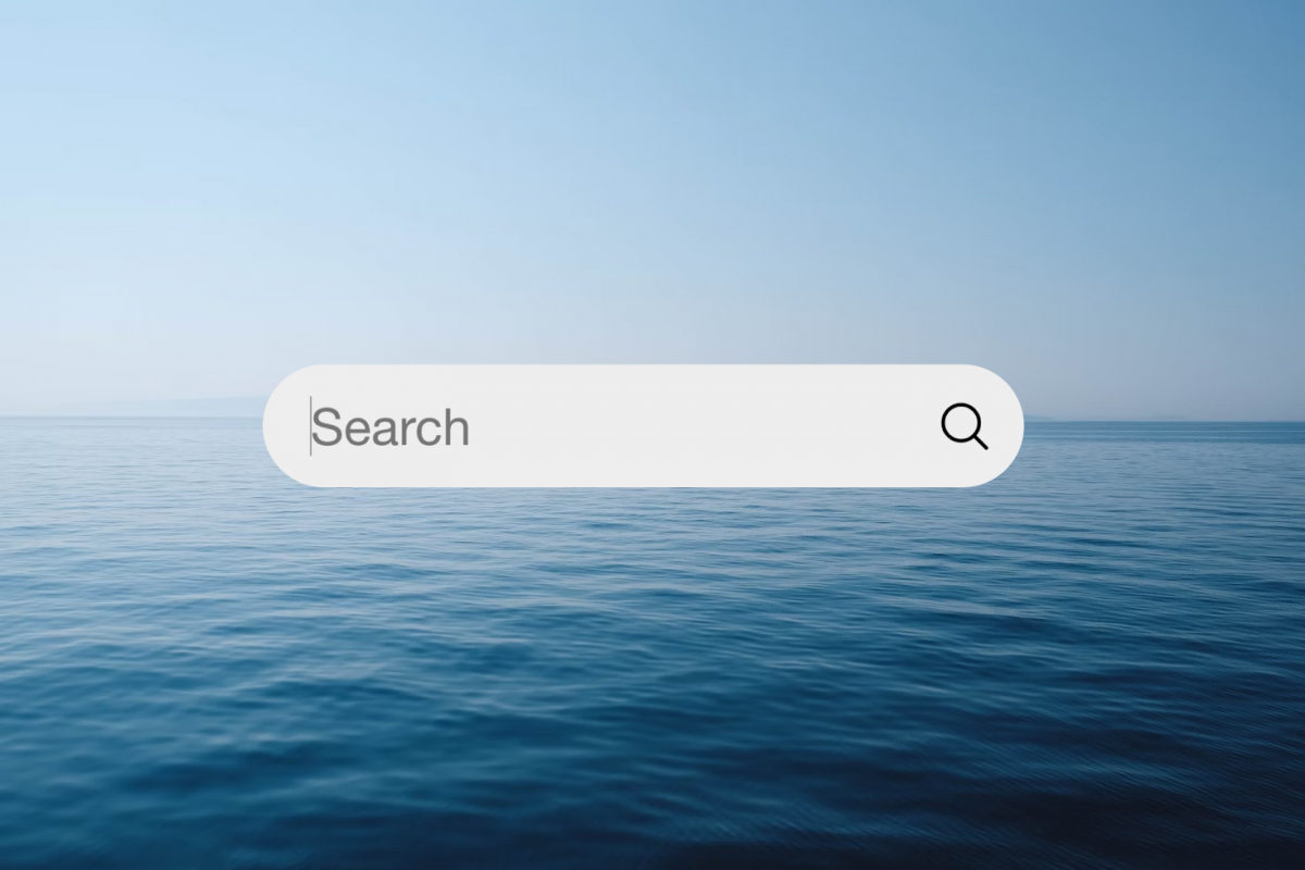 a photo of a vast sea with a screenshot of a search field superimposed on top