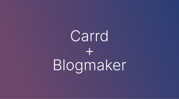 Carrd + Blogmaker text centered on a purple-to-blue gradient background.