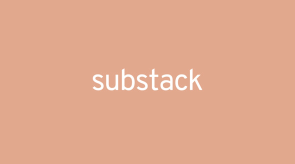The image shows the Substack logo displayed in lowercase white letters centered on a solid light brown background.