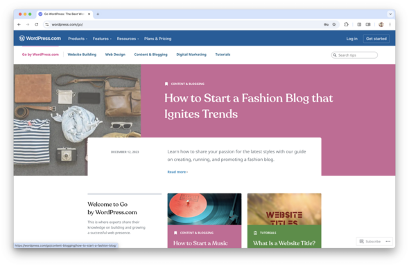 Screenshot of the WordPress.com website showing an article titled 