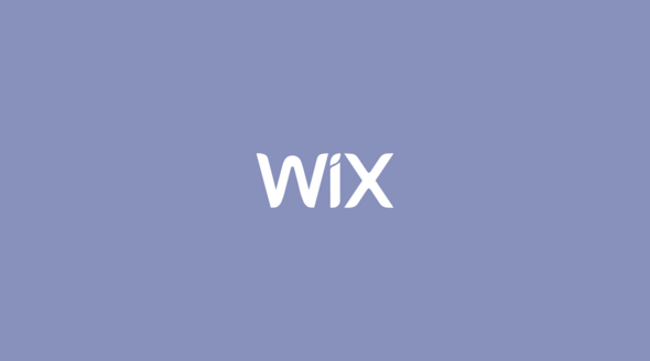 The image shows the Wix logo centered in white text on a solid periwinkle blue background.