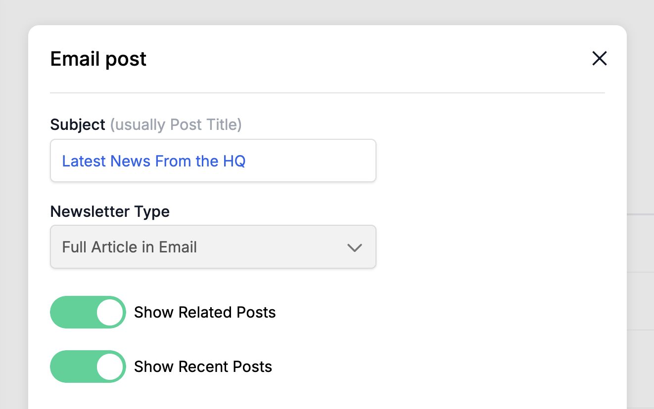 The 'Send Post as Newsletter' option in BlogMaker